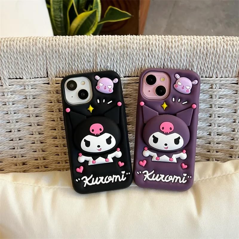 Image of COVERLY for iPhone 12 Pro 3D Cartoon Kuromi Kitty Case,Full Protective Sanrio Sonix Hello Kitty Pop Push Back Case with Holder Cute Soft Silicone Fashion Aesthetic Cover for Apple iPhone 12 Pro