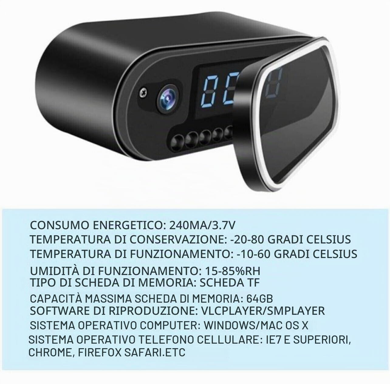 Sveglia Orologio Digitale WIFI 1080P - Telecamera Spia Nascosta Notturna Sveglia Orologio Digitale WIFI 1080P - Telecamera Spia Nascosta Notturna
