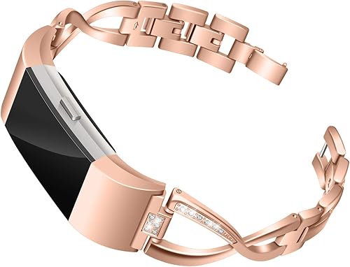 Miniatura 8 de Mtozon Bandas compatibles con Fitbit Charge 2, bandas de metal con diamantes de imitación de repuesto para mujer, plata, oro rosa, negro