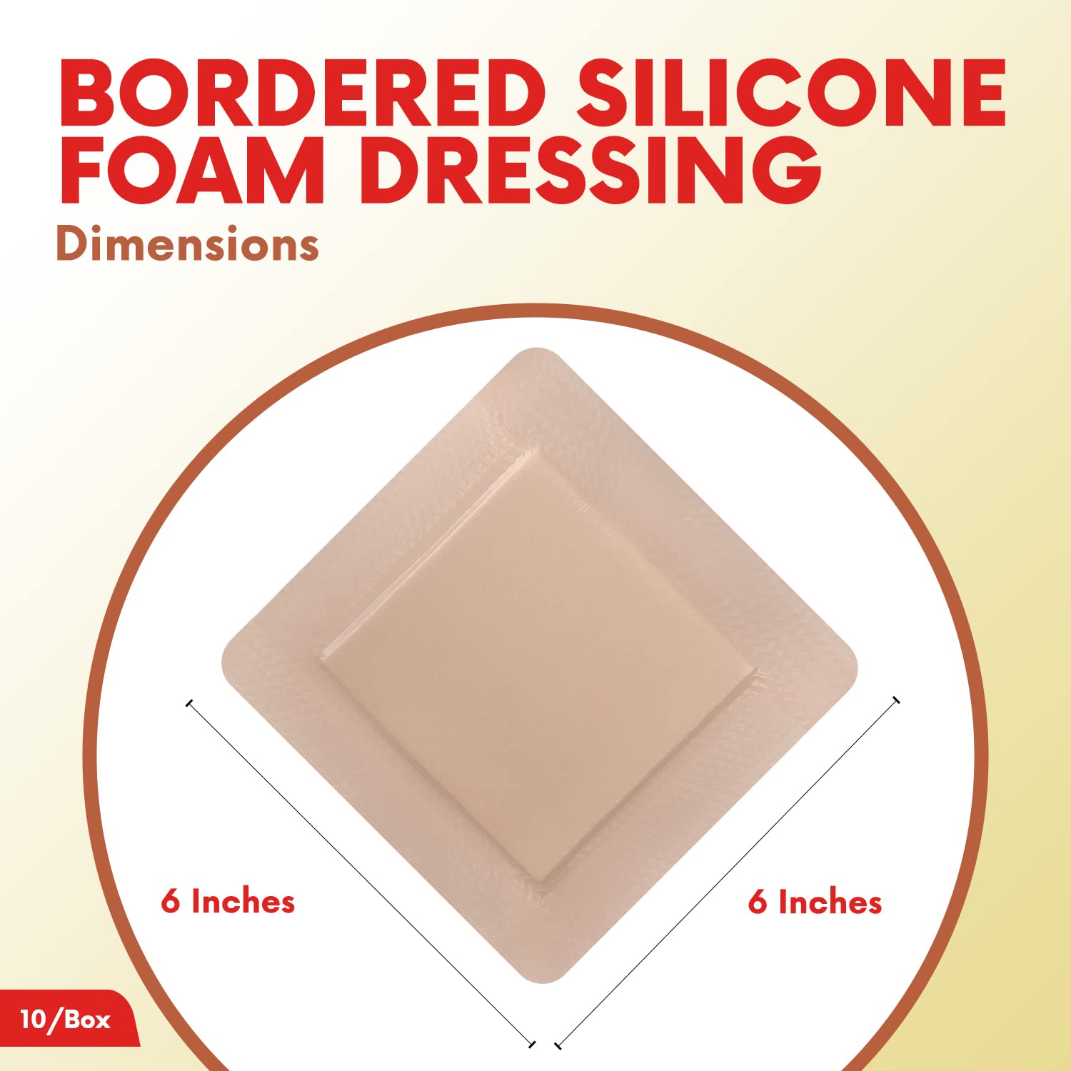 HEALQU Silicone Foam Dressing with Border 6x6 inch, Box of 10 - for Optimal Wound Care-Multi-Layered Super Absorbent Core & Breathable Skin Adhesive Waterproof Pads for Burns, Pressure Ulcers.