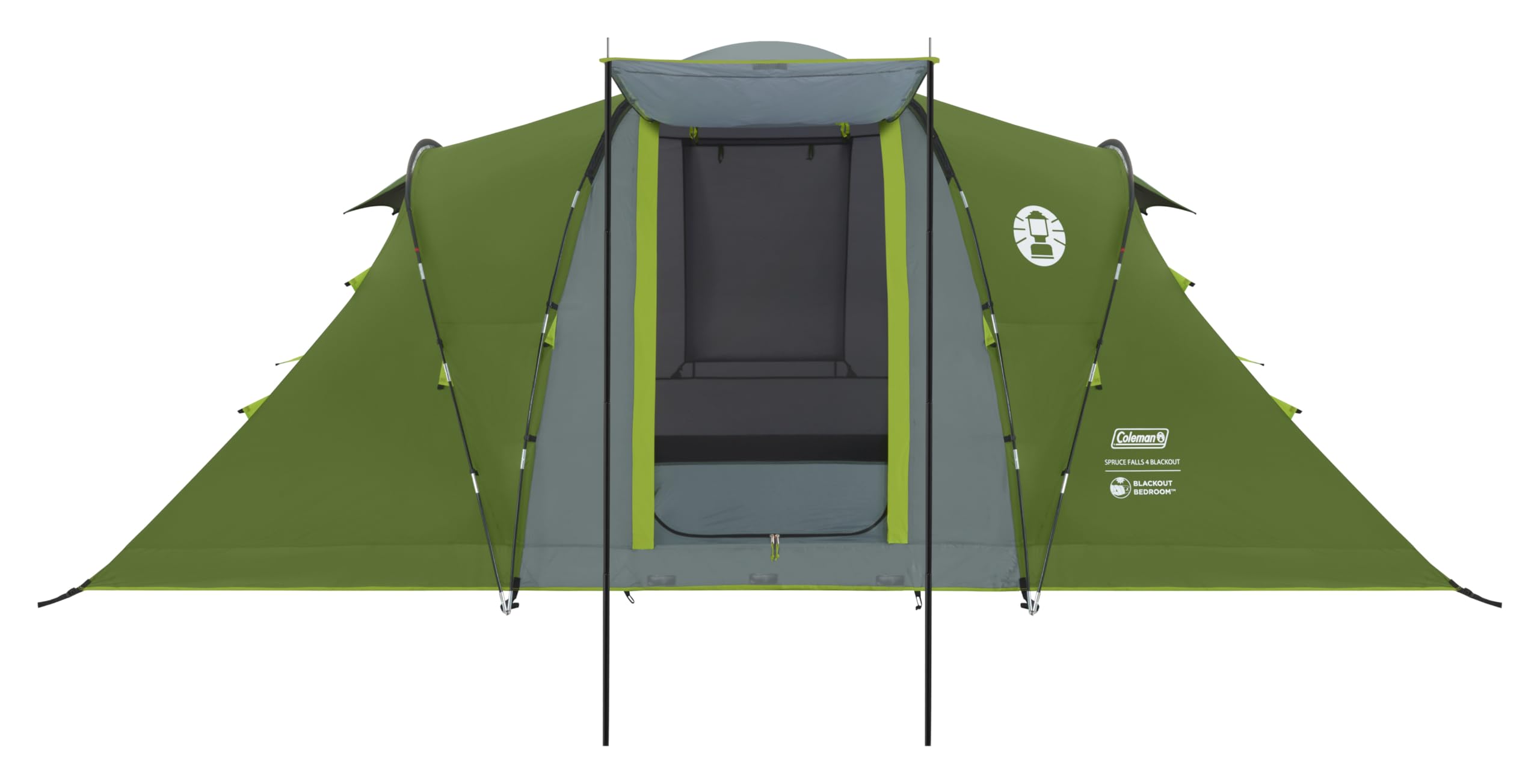 Coleman Spruce Falls 4 BlackOut namiot dla 4 osób, namiot rodzinny Vis-a-Vis z 2 przeciwległymi specjalnymi zaciemnionymi sypialniami i częścią dzienną XXL, namiot kempingowy dla 4 osób, wodoodporny