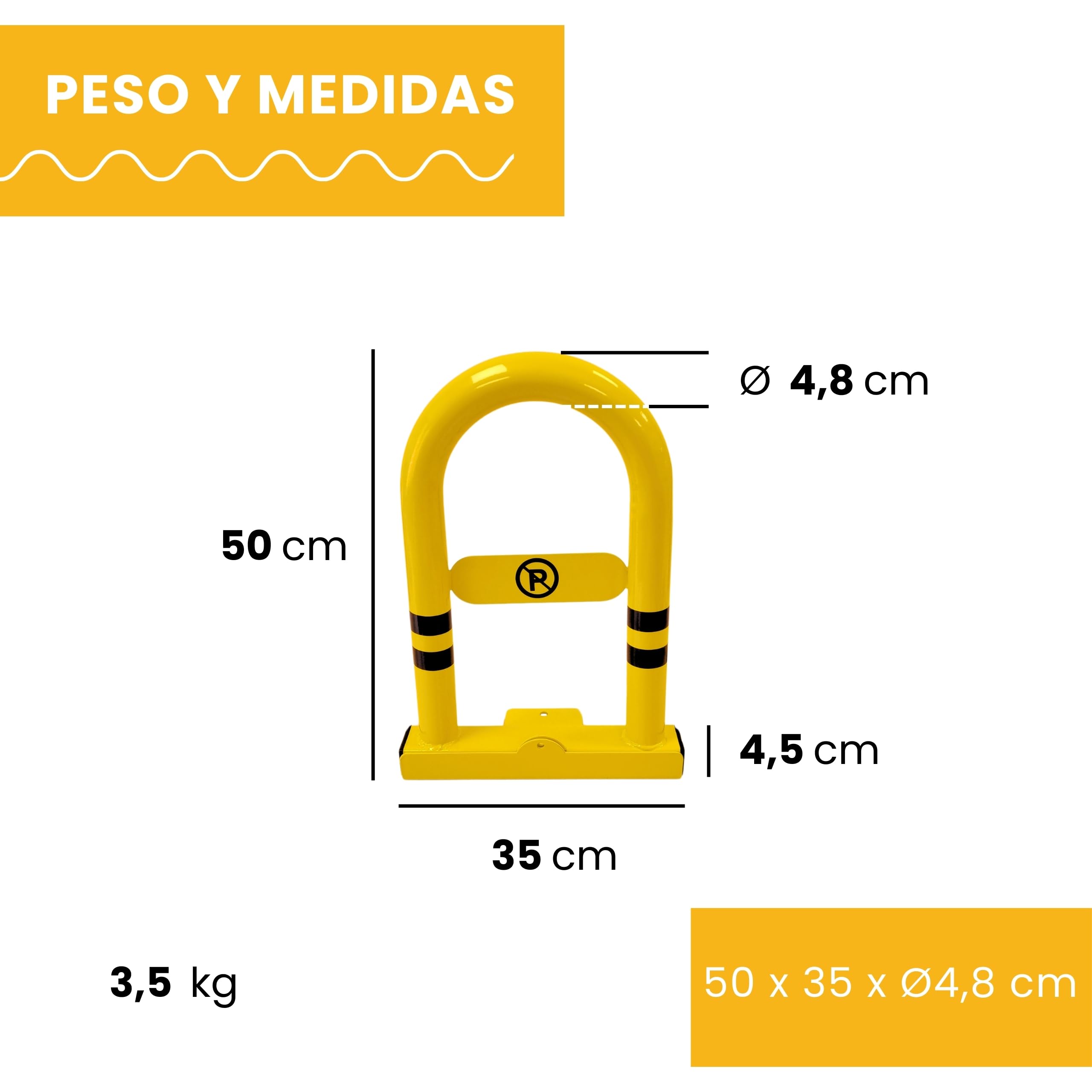 PARKING FACIL Valla de Parking/Cepo para Plaza de Garaje | Barrera Plegable y Resistente Modelo ULISES | Bloqueo Manual con Candado, Incluye Tornillería | Cepo de Seguridad, Amarillo | 1 Unidad
