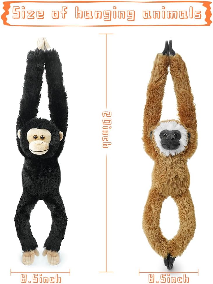 Hanging Monkey Stuffed Animals,2pcs Chimpanzee Monkey Plush Toys Curtain Buckle for Decoration,20 inches Lemur Stuffed Jungle Animals for Kids(Chimpanzee+Monkey)