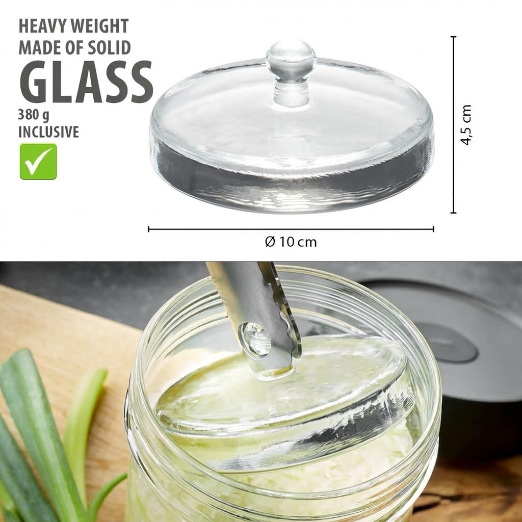 GEFU NATIVO - Bicchiere da fermentazione da 1 litro, con peso di ponderazione, vetro fermentazione con peso e coperchio, trasparente, da inserire e fermentare