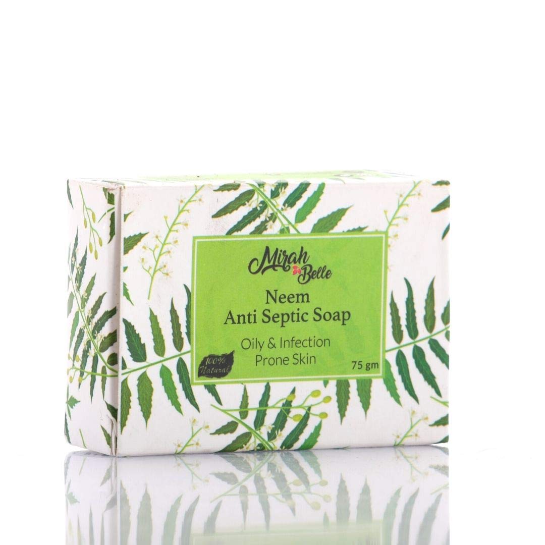 Organic Neem Anti - Septic Soap Bar (125 gm) - Best for Acne and Pimples - Lightens Scars and Blemishes - For Men and Women - Vegan and Cruelty Free - 125 gm