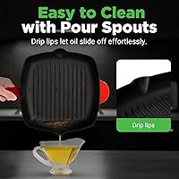 Vista 5 de NutriChef Sartén antiadherente de hierro fundido, sartén cuadrada de cocina de 11 pulgadas, carne esmaltada con boquilla de goteo lateral