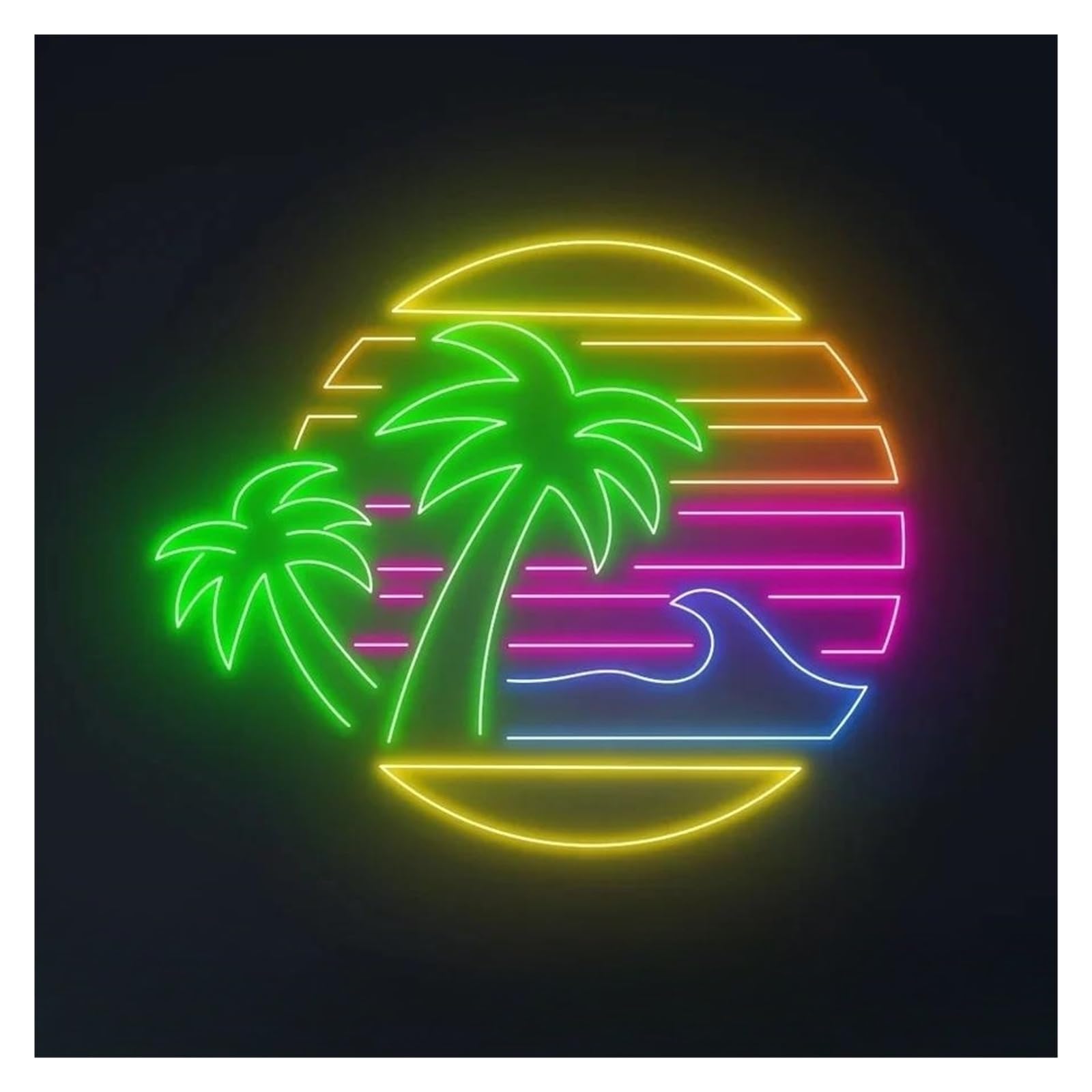 LEMST Sign Lamp Sun Ocean Waves Palm Tree Neon Sign Beach Sign Light Tropical Sea Island Sign Room Wall Hanging Decor Dimmable USB Lamp 50cmx42cm
