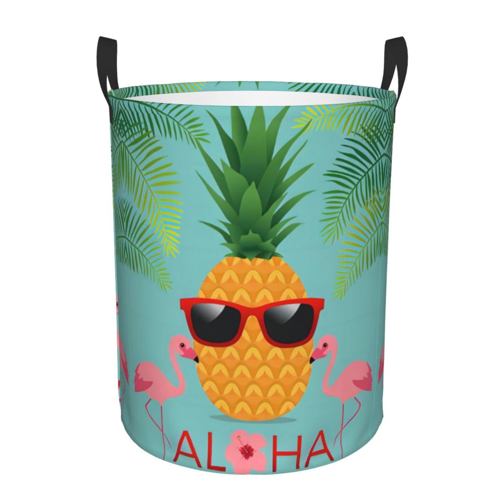 S Circular Hamper Pineapple Flamingo Print for Dirty Clothes