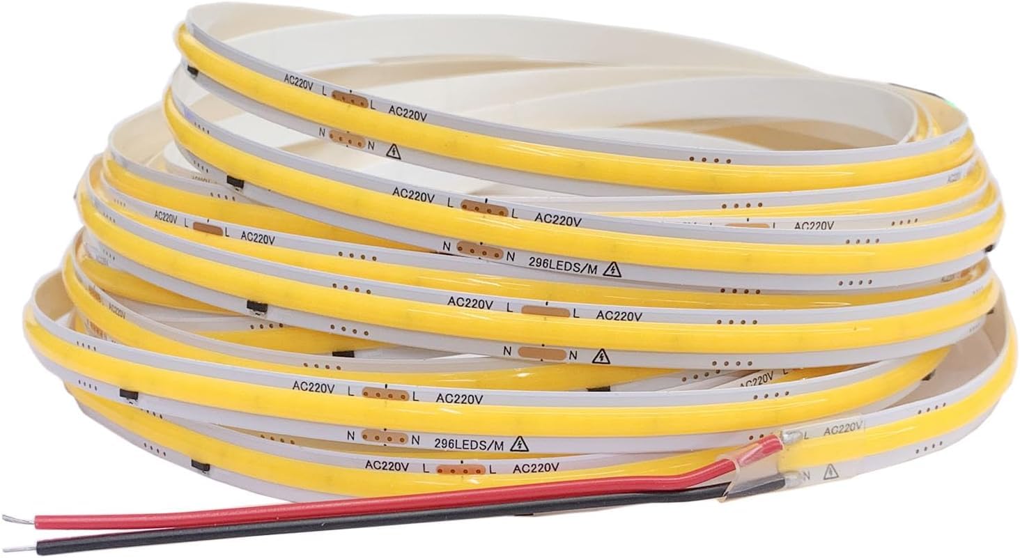 TOPXCDZ 5M COB Streifen AC 220V 296Leds/M IP20 4000K Fahrer Gebaut In Home Decor Flexible Band Seil LED Licht (5M, 4000k-Natural White)