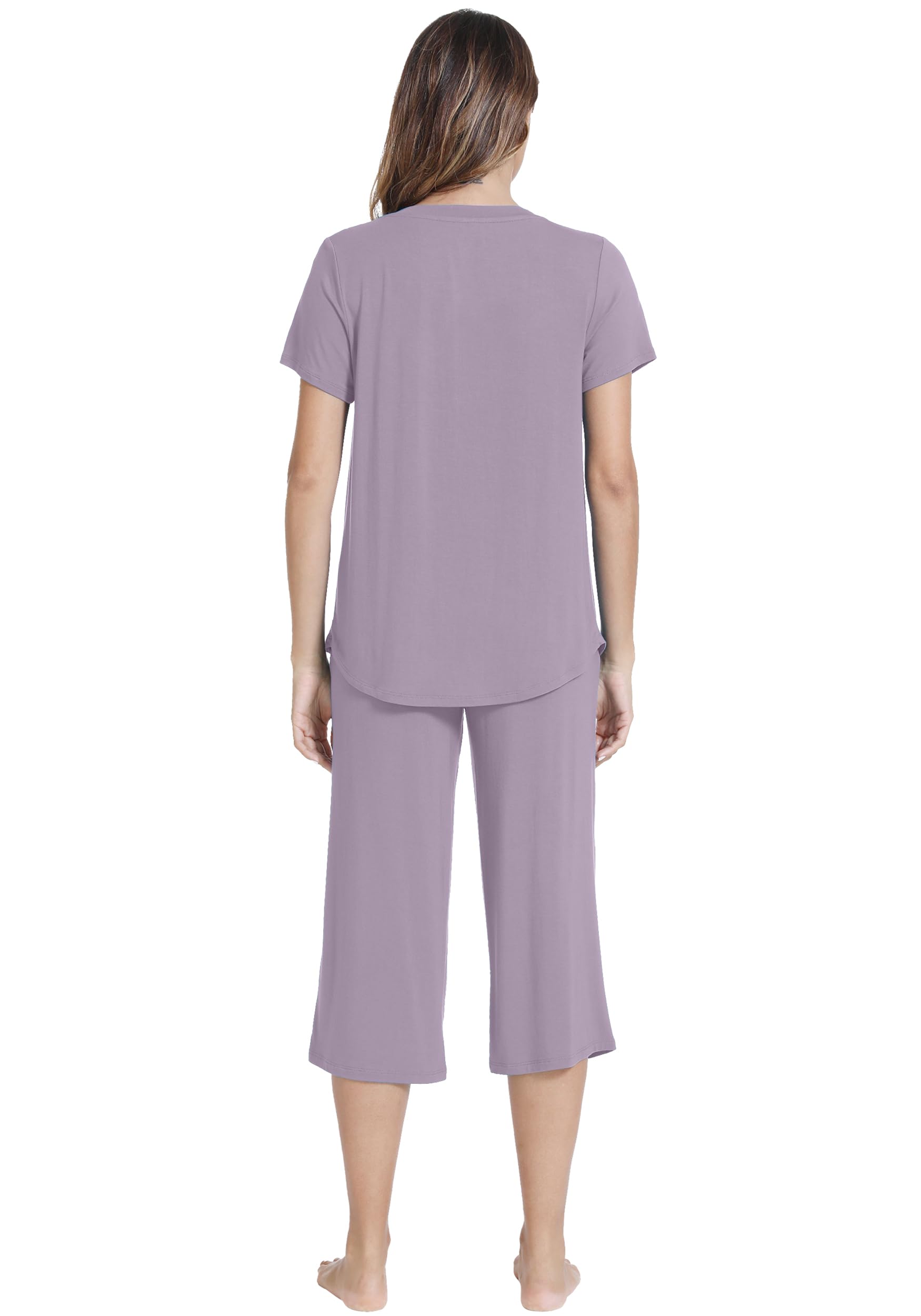 WiWi Conjunto de pijama suave para mujer, camiseta suelta de manga corta con capris y pantalones capri, pijamas S-XXL