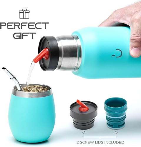 Miniatura 7 de BALIBETOV Kit de yerba mate  Incluye 1 taza de yerba mate, 1 pajilla Bombilla Mate y 1 Mate Termo con 2 tapones  La calabaza de yerba mate de acero