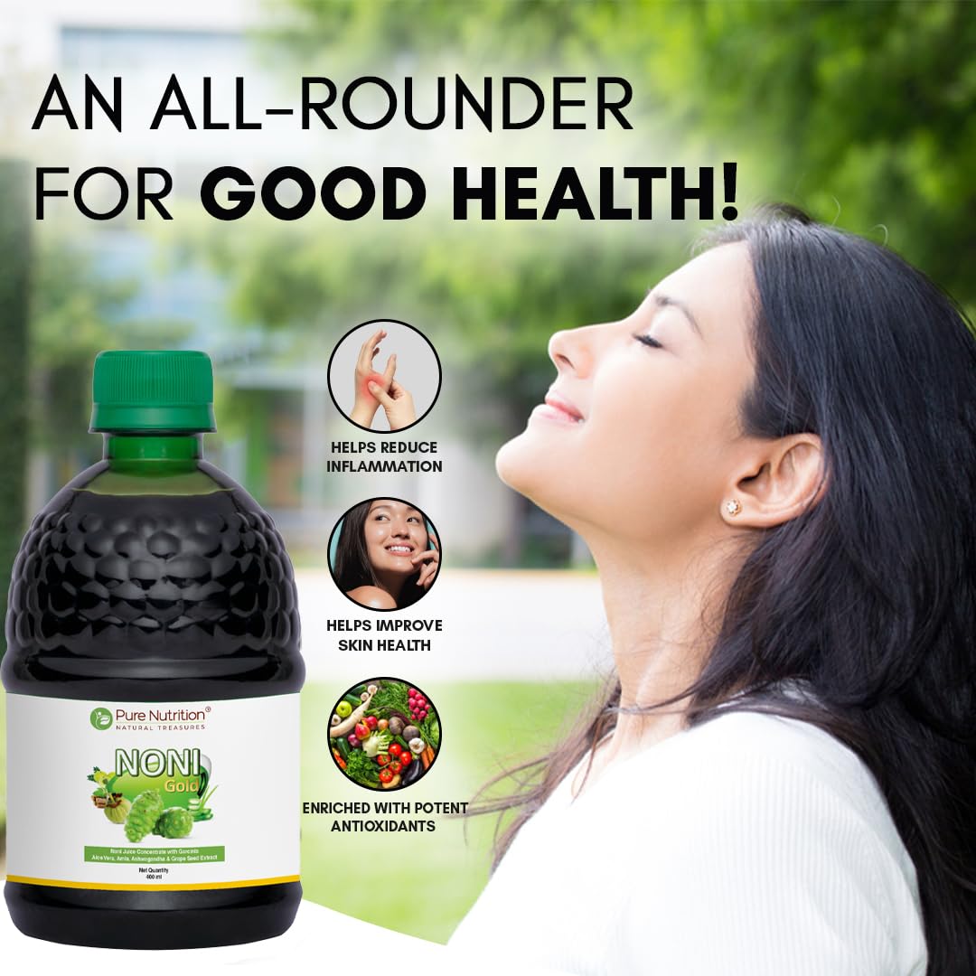 Pure Nutrition Noni Gold Detox Juice 400ml | With Garcinia, Aloe Vera, Amla, Ashwagandha & Grape Seed Extract | Supports Diabetes Care, Weight Management, Digestion & Skin Health 1
