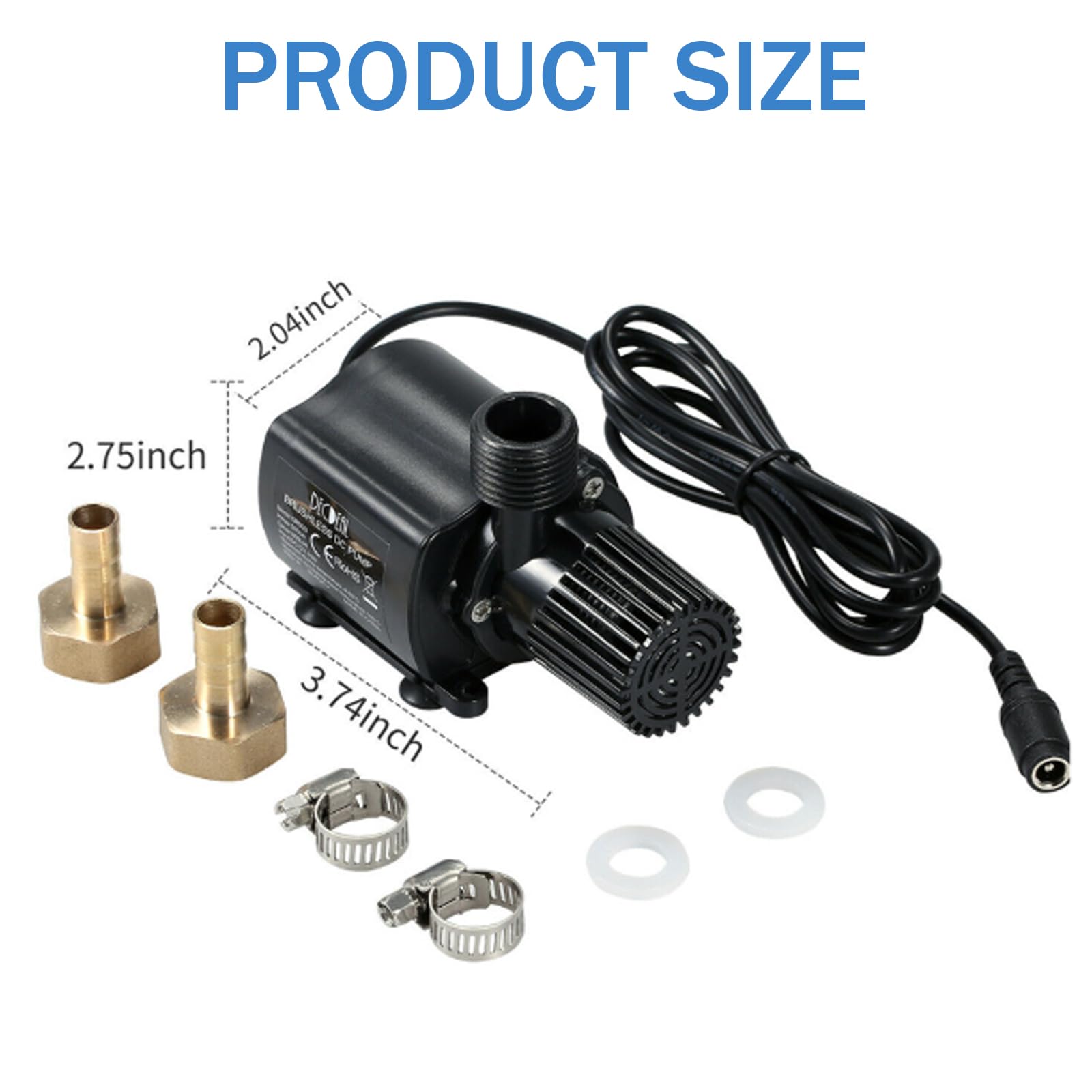 Pompa wodna bezszczotkowa, DC 12 V, mini bezszczotkowa, pompa wodna z regulacją prędkości obrotowej, 4 W w zestawie 2 mosiężne dysze, bardzo cicha pompa akwariowa do ogrodu, akwarium, stawu