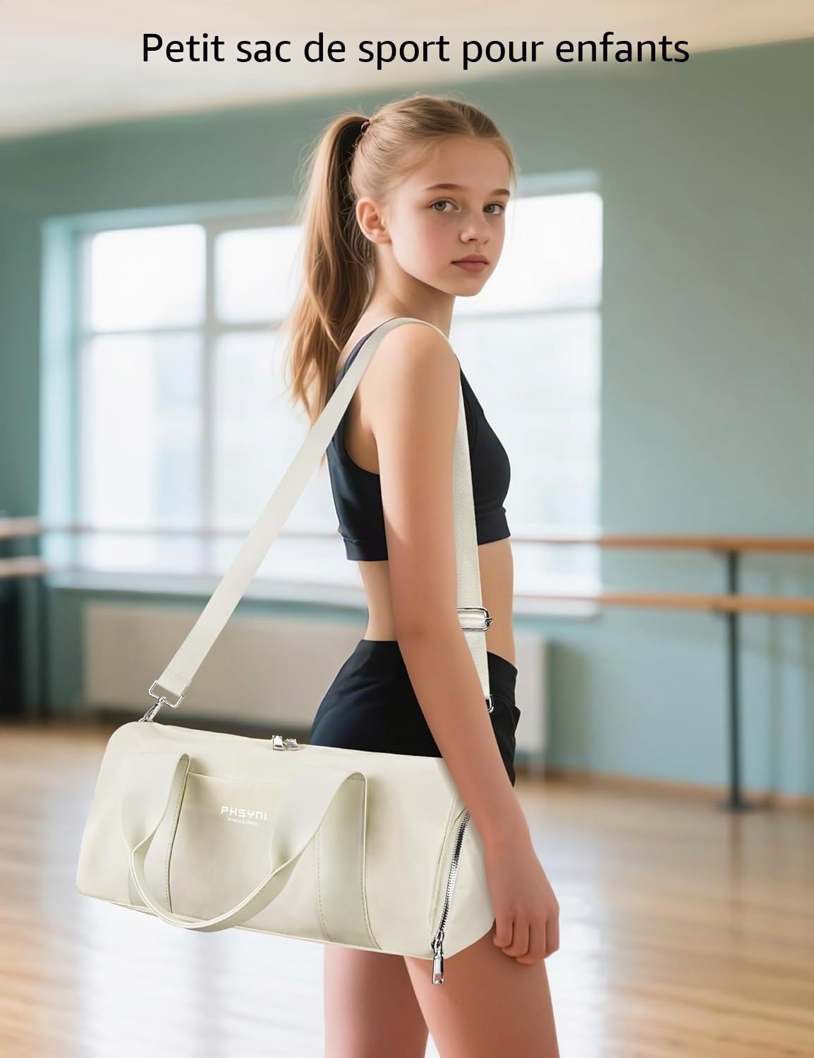Sac de Sport et Voyage 16 Pouces avec Compartiment Chaussures Poche Imperméable Femmes Enfants Beige 40x19x20 cm 15L