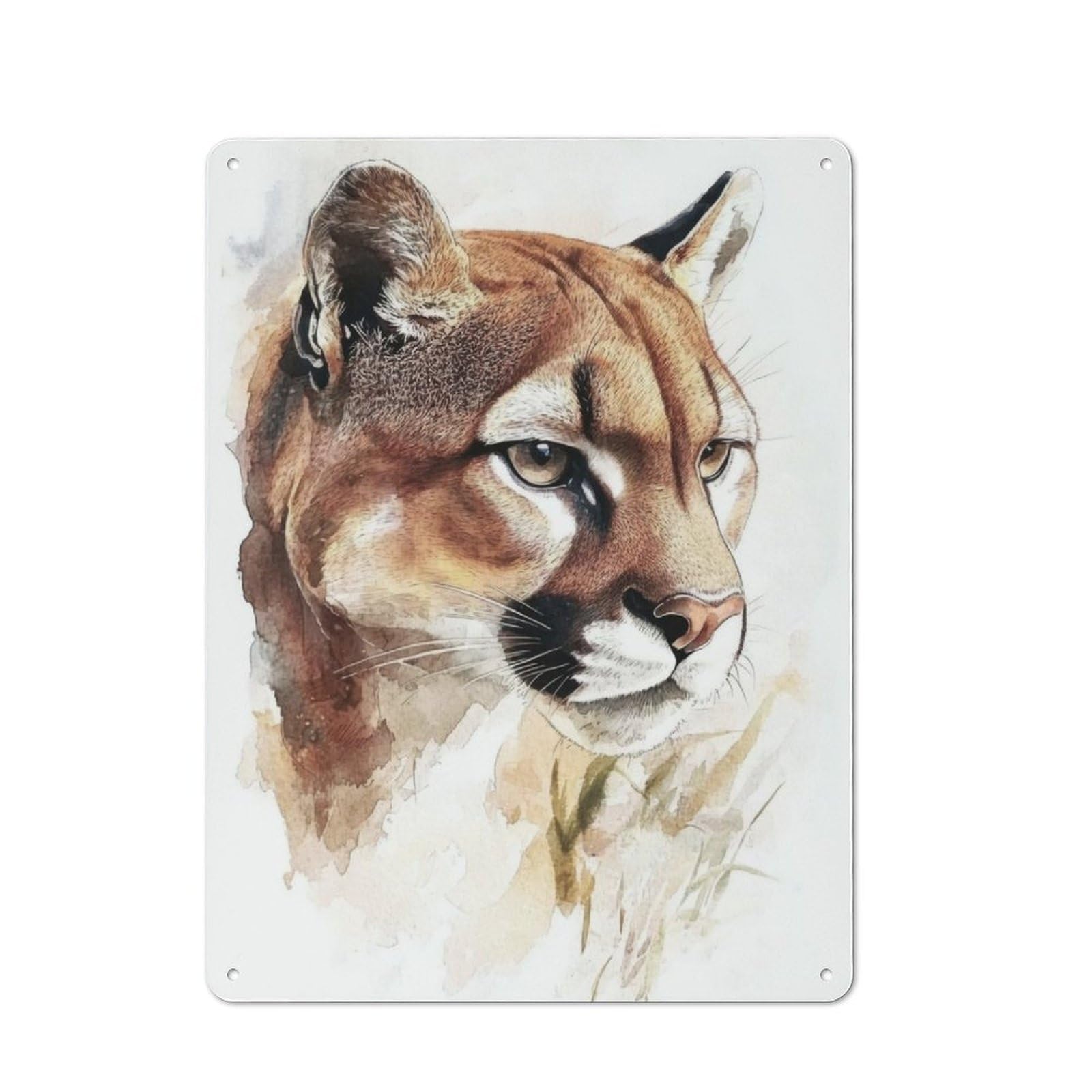 Junmoney Watercolor Cougar Portrait Rustic Metal Sign 40X30cm For Café Or Restaurant, For Vintage Wall Decor Fans, For Living Room And Hallway Decor