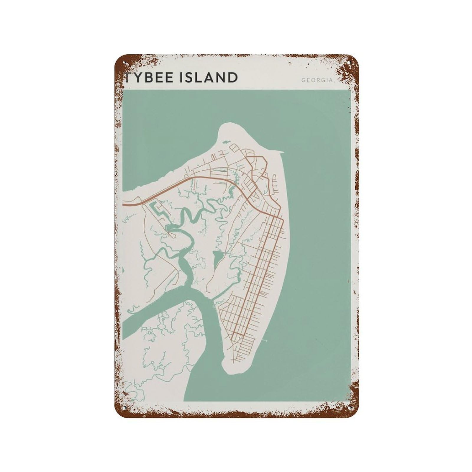 xiaoxiaoshen Tybee Island Map Georgia Travel Gift Farmhouse Decor Wall Decor Art Metal Tin Poster Modern Home Decor Art Home Bar Shop Decorations Vintage Sign 30x20cm