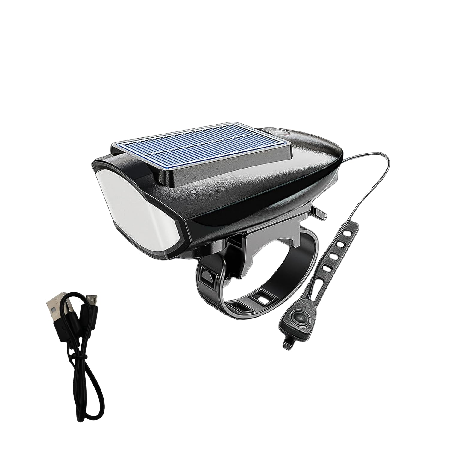 Solar Powered Bike Headlight with Horn,USB Rechargeable Bike Front Headlight,LED Bicycle Lights for Night Riding,Black
