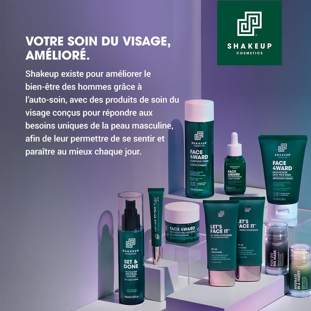 Shakeup Cosmetics Hydratant Teinté Homme, Maquillage Végan pour Hommes, Couvrance Naturelle contre Rougeurs & Imperfections, Hydratation 24h avec SPF, Teinte Light, 50 ml. Aka. LET’S FACE IT