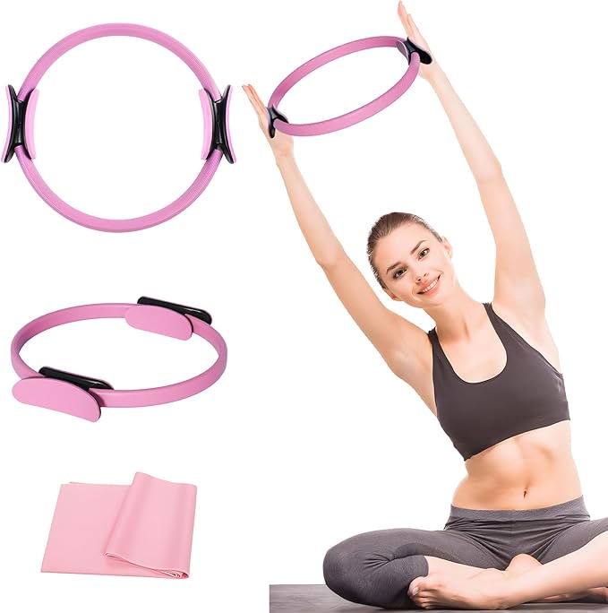 eleabro Sports Pilates-Ring, 35,6 cm, magischer Kreis, Pilates-Ring mit A1-Größe, Workout-Poster, Yoga-Ring, Fitnessring mit weichen Griffen, Trainingsgerät für das Training zu Hause, Blau