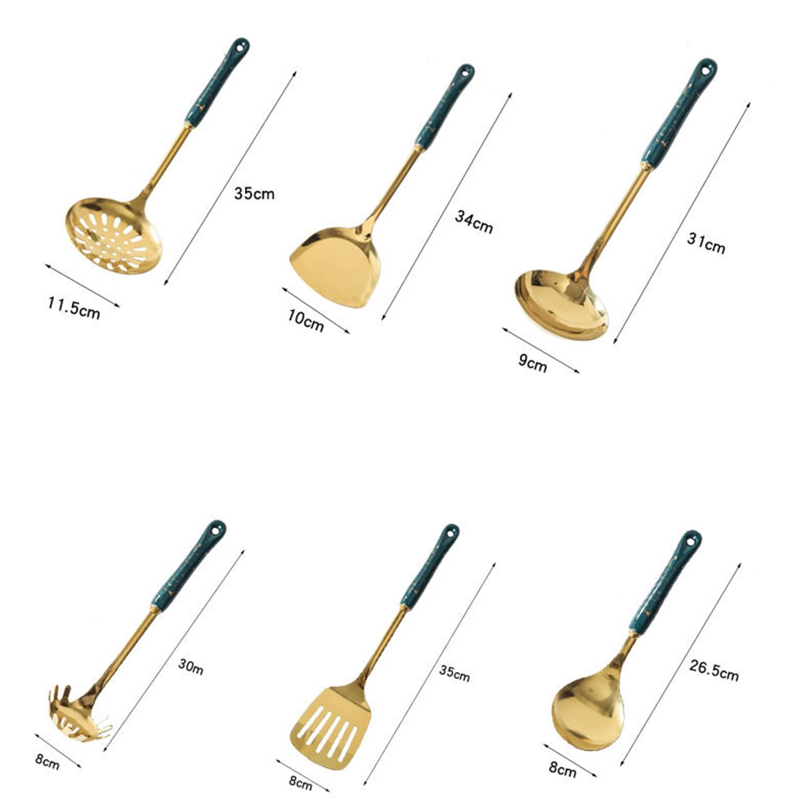 Set di 7 utensili da cucina in acciaio antiruggine con manici antiscivolo e lavabili in lavastoviglie per chef moderni, robusti utensili da cucina in acciaio antiruggine