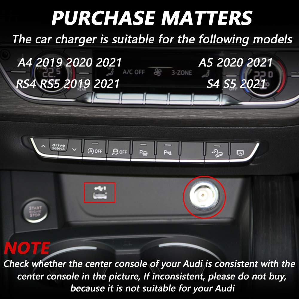 Bezprzewodowa ładowarka samochodowa do Audi A4 2019-2021 A5 2020 2021 S4 S5 2021 RS4 RS5 2019 2021 panel akcesoriów konsoli środkowej, 15 W Qi szybka ładowarka do telefonu z QC3.0 USB do iPhone'a