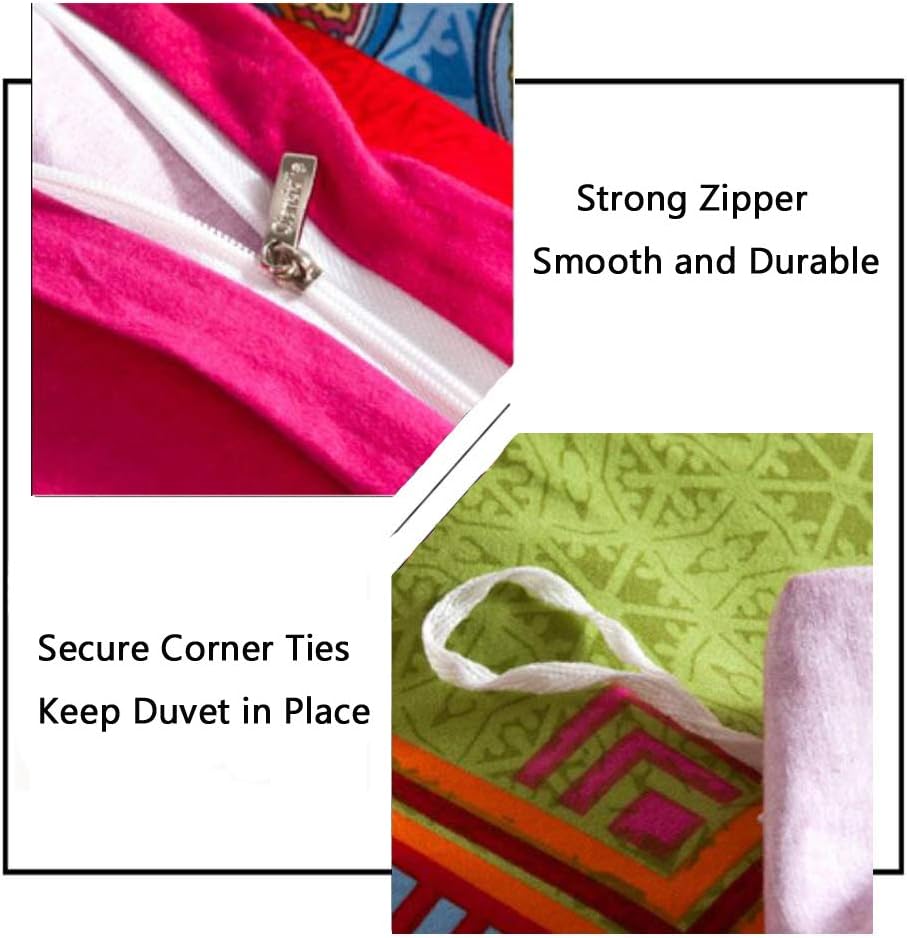 CoutureBridal Boho Chic Bedding Sets King Size Red Blue Indian Mandala Floral Stripe Printed Reversible Bohemian Duvet Cover 3pcs Premium 120g/㎡ Microfiber Quilt Covers with Pillowcases