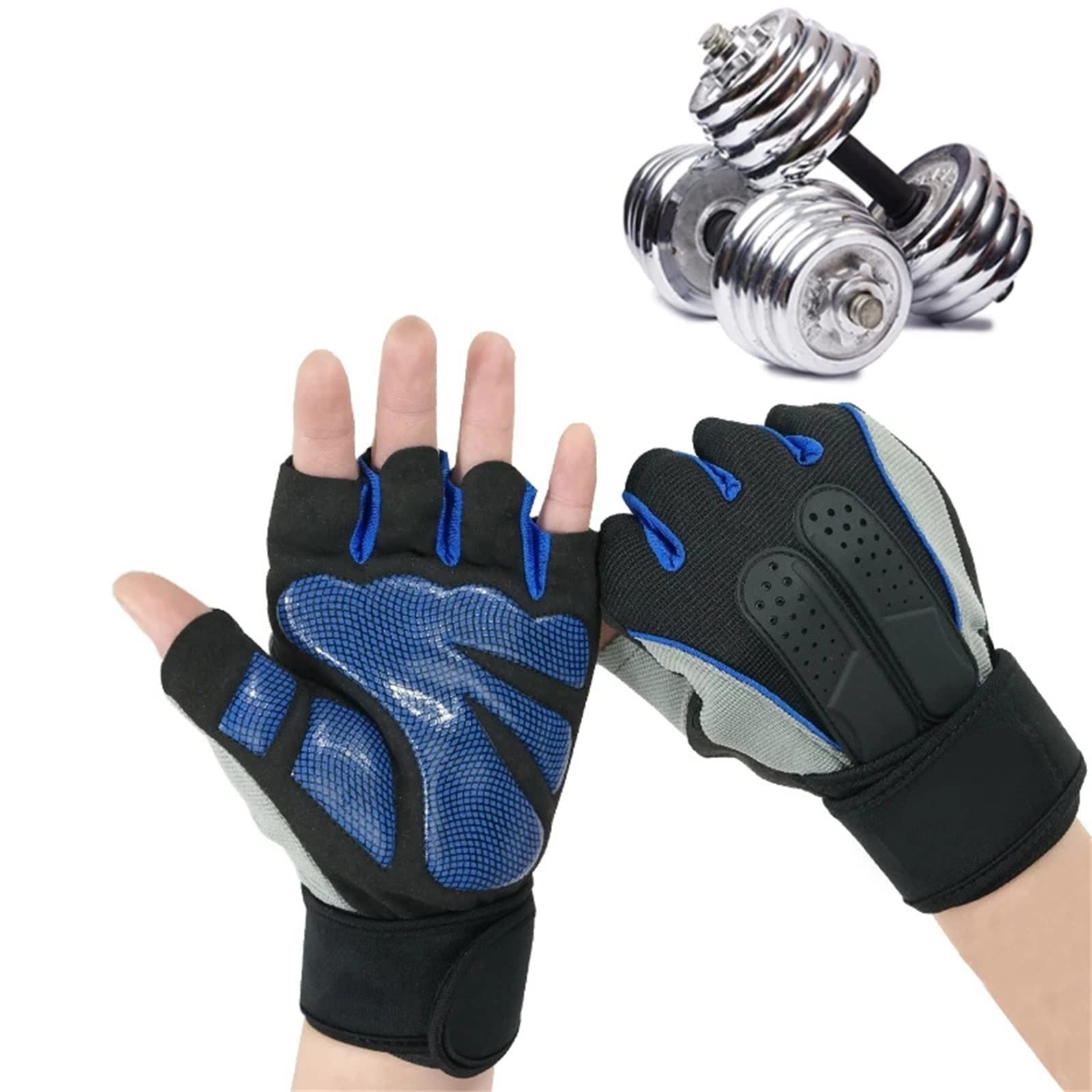 Guanti Antiscivolo per la Palestra Guanti da Polso avvolgenti for Il Fitness, Guanti da Uomo, Guanti a Mezze Dita(L)