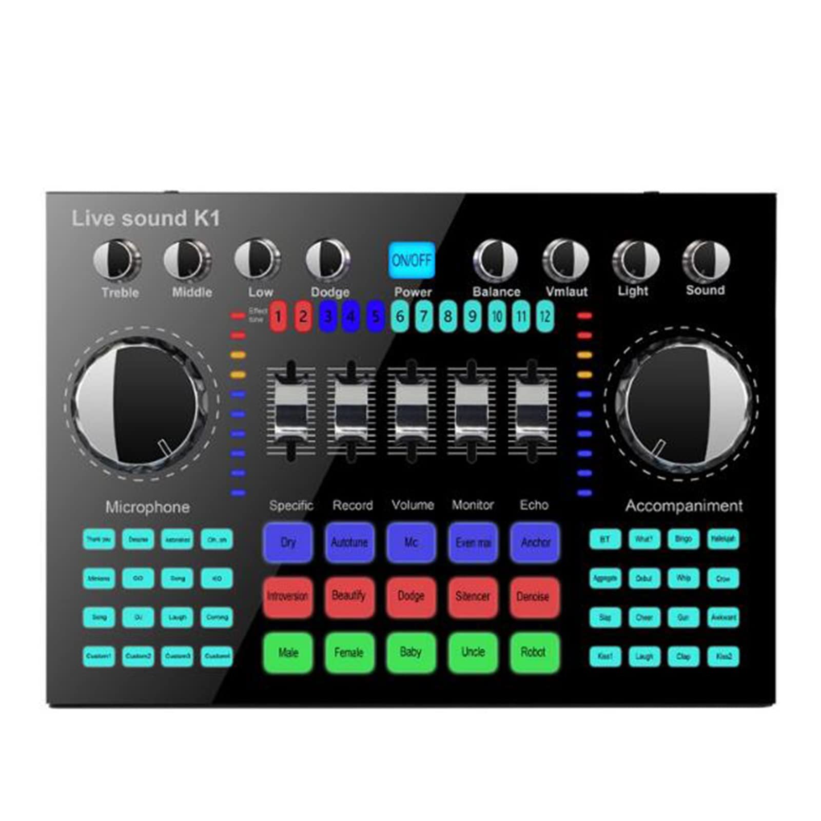 Mixer Audio Professionale, Scheda Audio Live K1 Scheda Audio Bluetooth Portatile Professione Volume Regolabile Audio per Registrazione Musicale Canto Karaoke