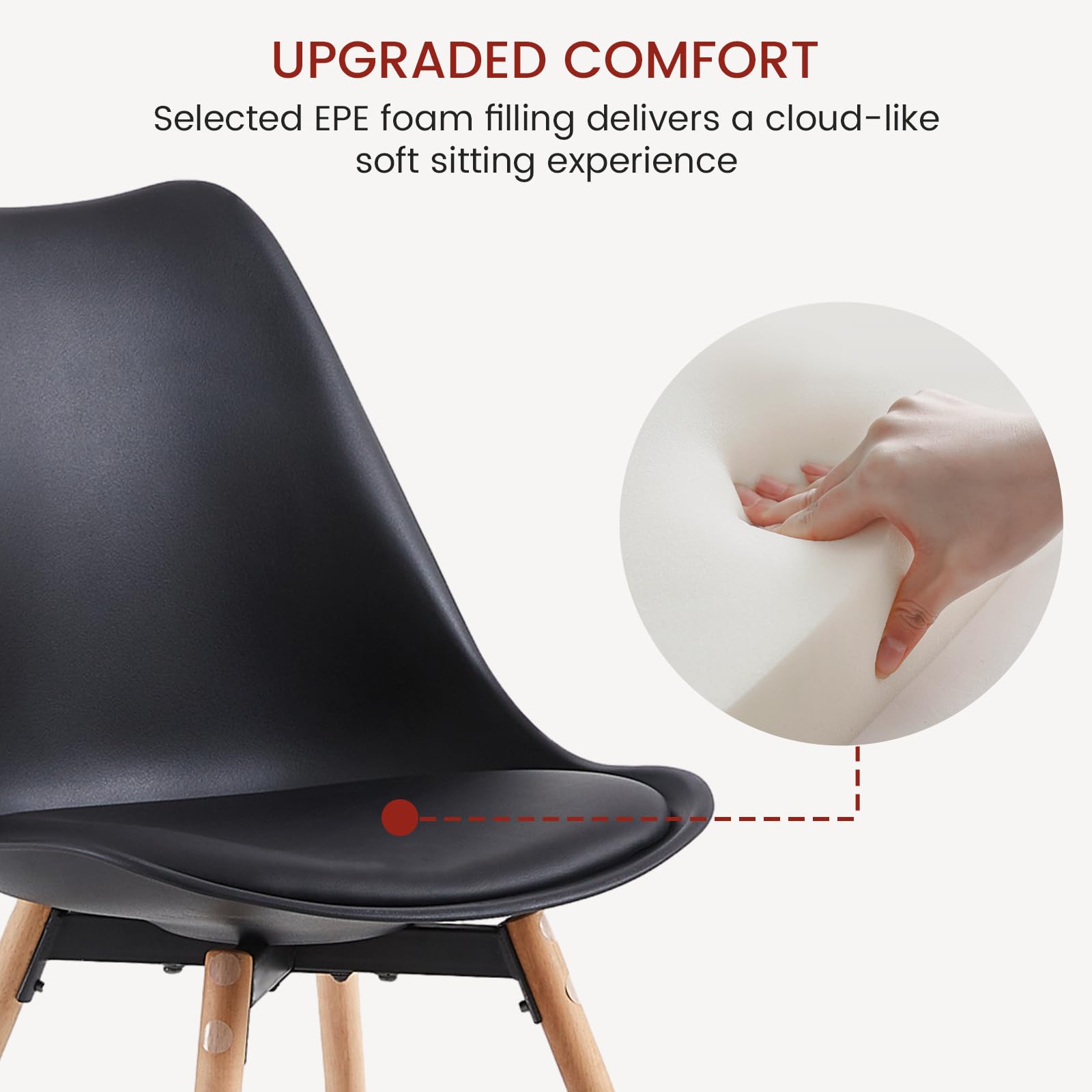 buybyroom Stühle Esszimmer 4er Set, Esszimmerstuhl Stuhl Esszimmer Essstühle für Küche Wohnzimmer Schlafzimmer Konferenzzimmer, Gepolstert Schalenstuhl Buche, Bequem und Einfach zu Reinigen, Schwarz