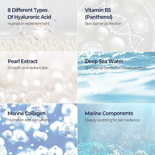 Miniatura 4 de Blue Pearl 8 Hydra Marine Ampolla - Enriquecida con ácido hialurónico para hidratación de la piel de doble capa y nutrición de pantenol, ideal para