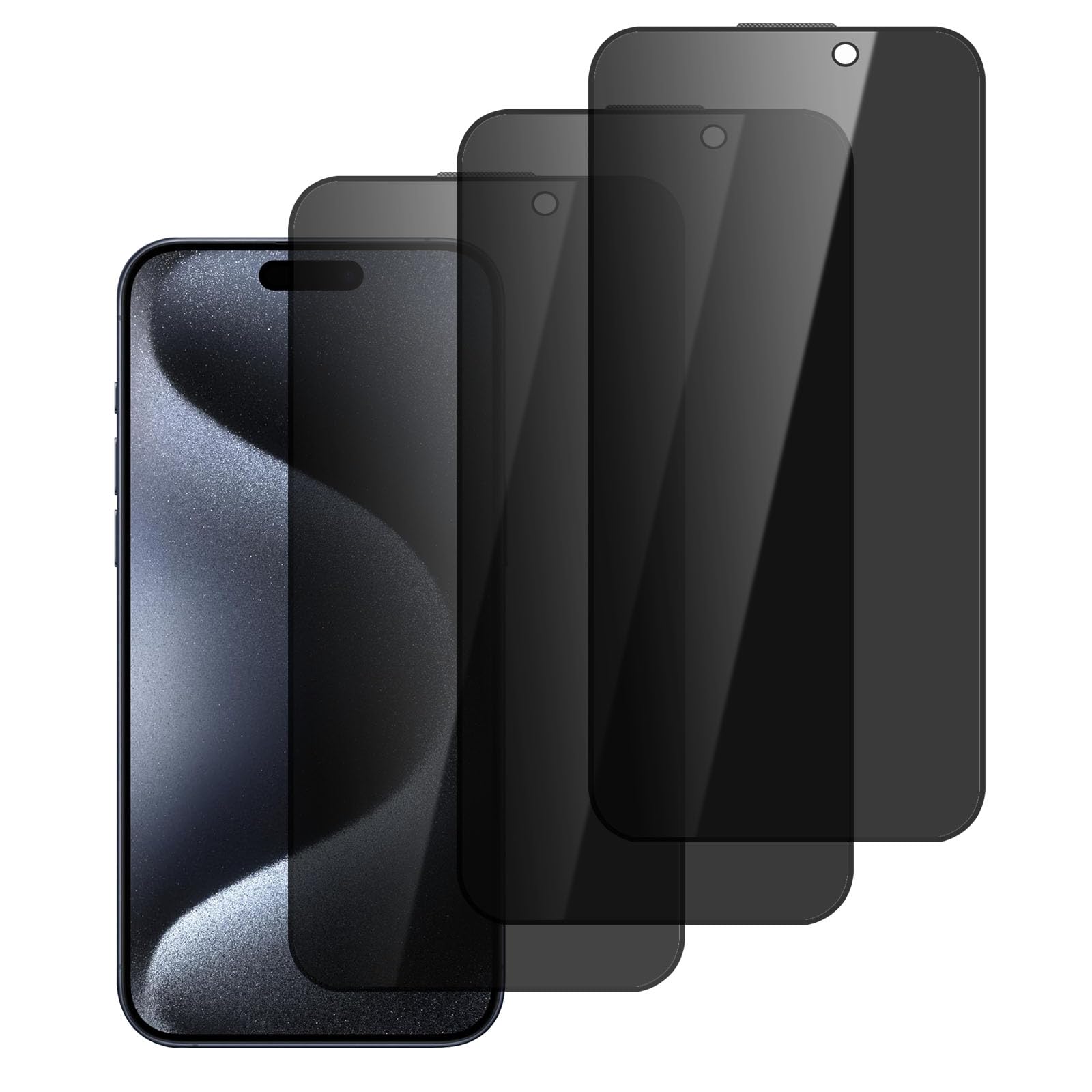 3 Piezas Protector Pantalla Privacidad para iPhone 15 Pro Max, Cobertura Completo Antiespia Cristal Vidrio Templado para iPhone 15 Pro Max 6,7", Antiarañazos y Antihuellas, Instalación Fácil