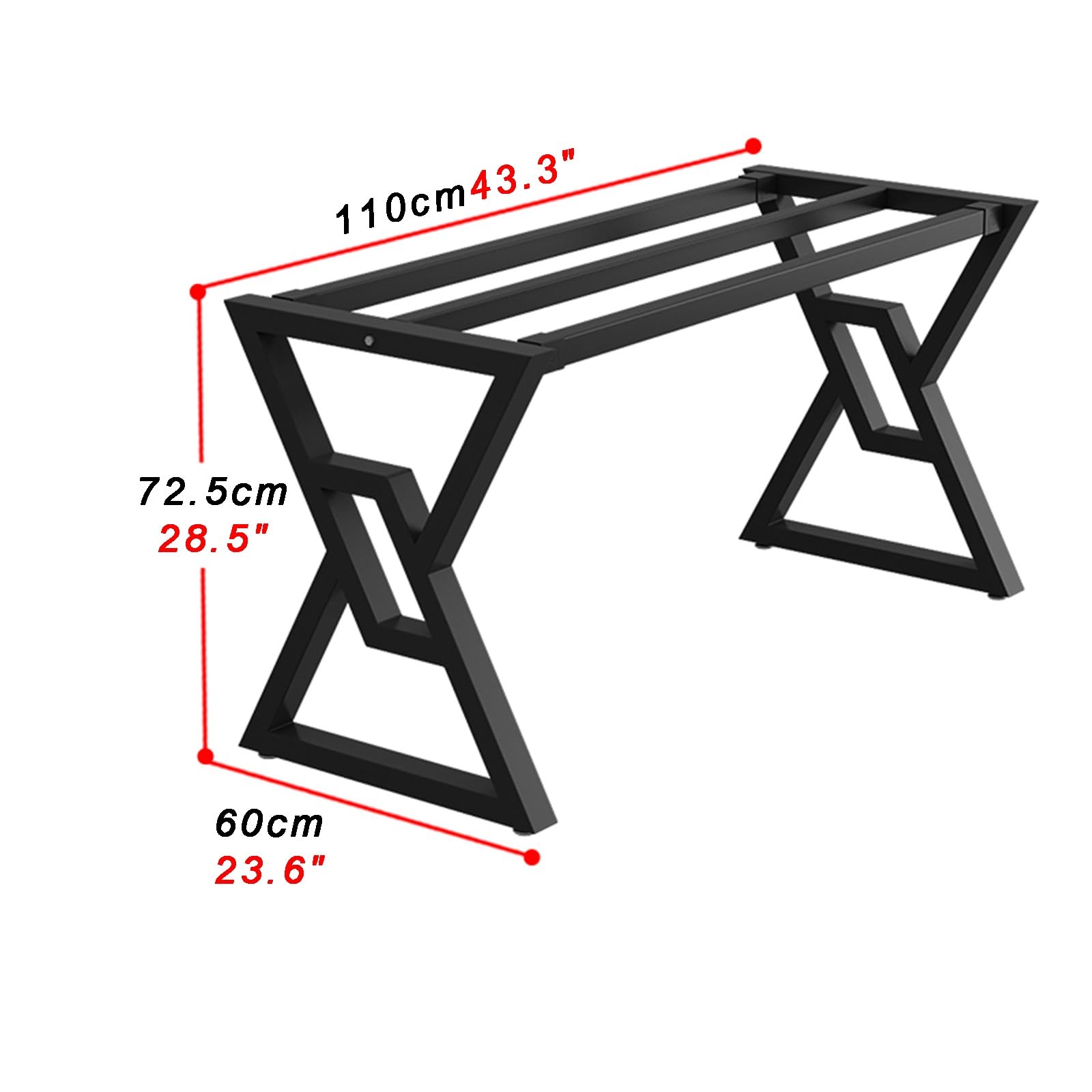 Patas de escritorio de metal industrial para proyectos de bricolaje – Almohadillas ajustables para retroceso, diseño de barras transversales empotradas, construcción soldada de 1 pieza para