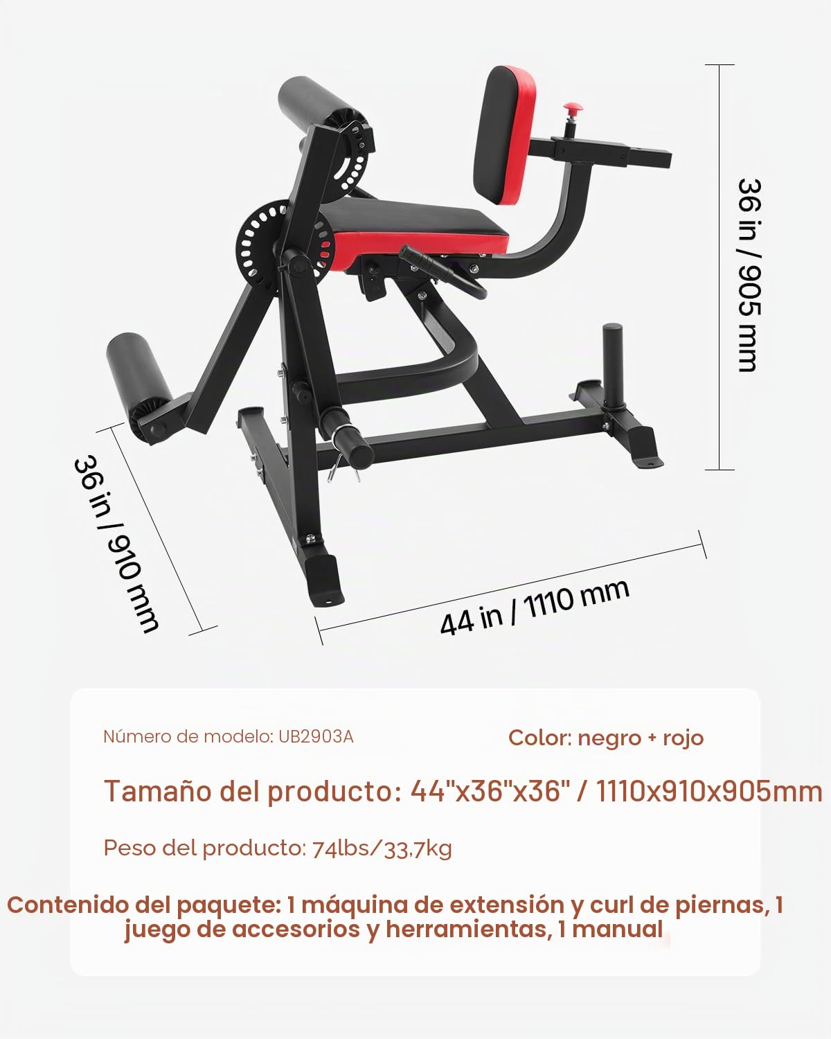 VEVOR Máquina de Extensión y Curl de Piernas, Capacidad 317 kg, Especial para la Parte Inferior del Cuerpo, para Muslos, Equipo de Pesas para Entrenamiento en Gimnasio Casa, 1110 x 910 x 905 mm