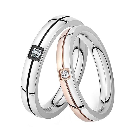 Yellow Chimes Dazzling Stardust Silver Rose Gold Black Stainless Steel Couple Band Rings for Girls and Boys