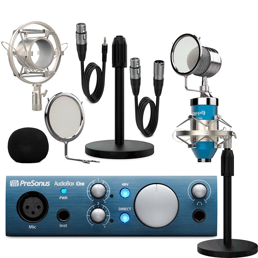 PreSonus AudioBox Ione Interface Audio + Micrófono Estudio Pro Blue Pack Dublín con Accesorios