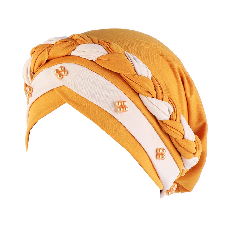 Jdyaoying Women's Orange Muslim Cap Chemo Cancer Headwrap Hat Hair Cover Wrap Turban Cap For