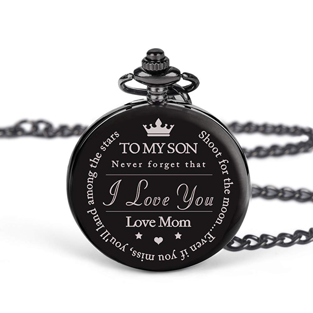 FJ FREDERICK JAMESFREDERICK JAMES Men's To My Son Love Mom Pocket Watch (Black)