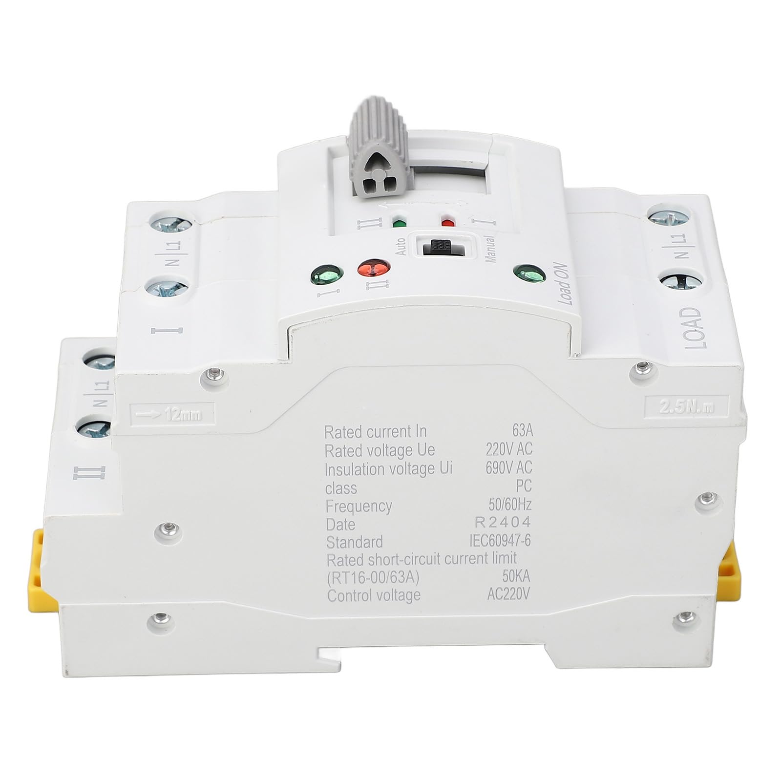 Interruptor de Transferencia Automática Doble Potencia ATS 2 Polos 63A 110V - Transición de Milisegundos para Sistemas de Emergencia - Material PC Ignífugo con Contactos Plata -