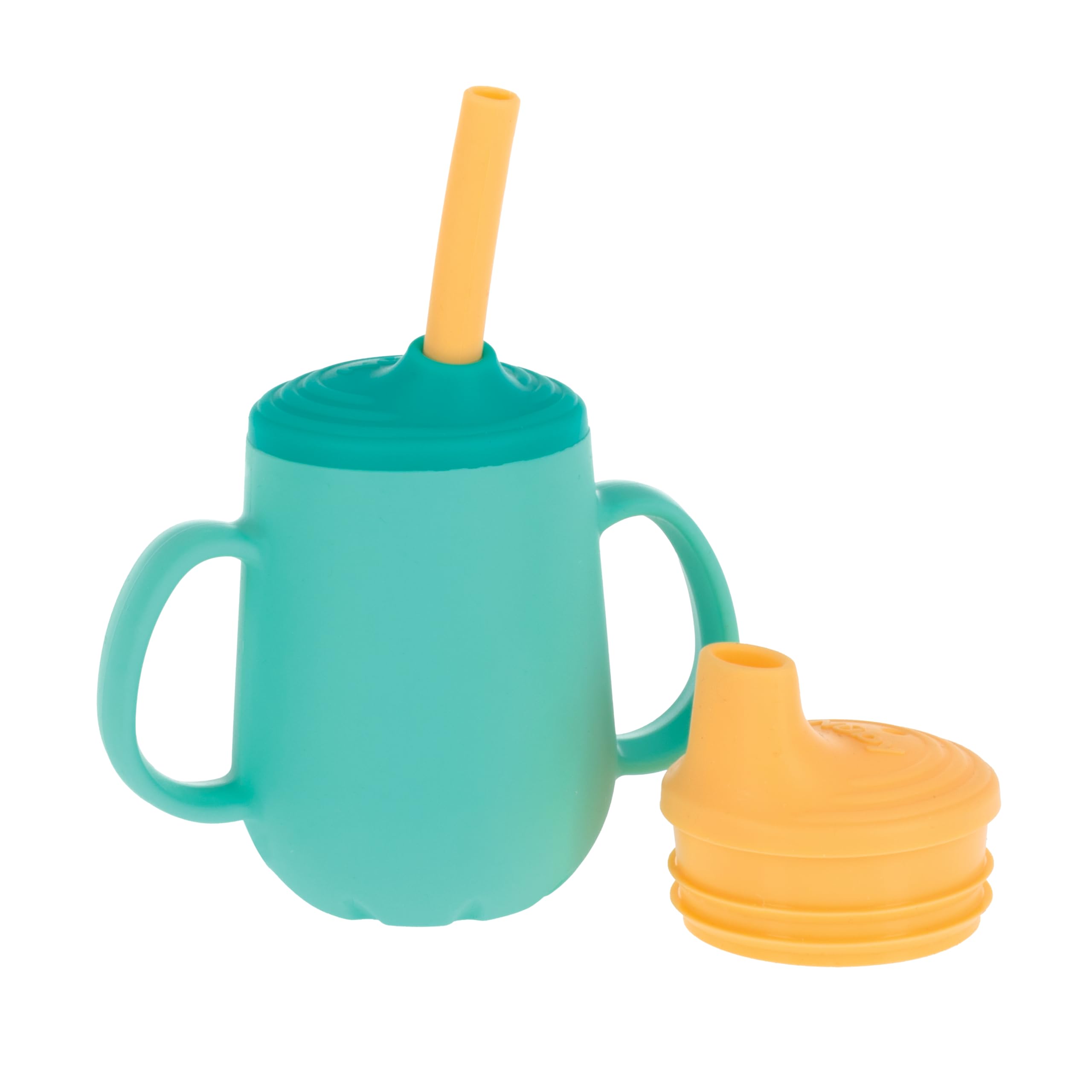 Nuby 3-Stage Training Cup Set - Silicone Tumbler with Spout and Straw Combo - 4 oz - 6+ Months - Neutral
