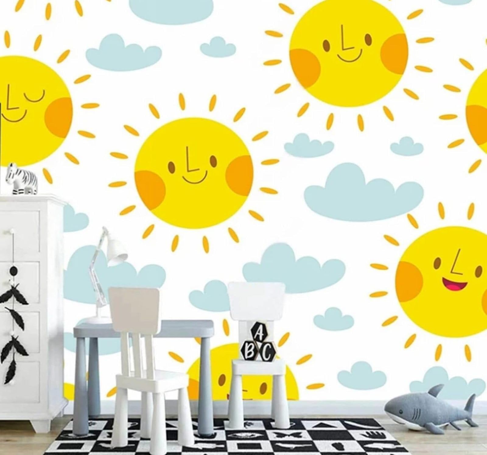 XLMING Hand Drawn Cartoon Clouds Sun Starry Sky 3D Wallpaper Luxury Home Dining Decor Paste Sofa Living Room The Wall for Bedroom Mural-430cm×300cm