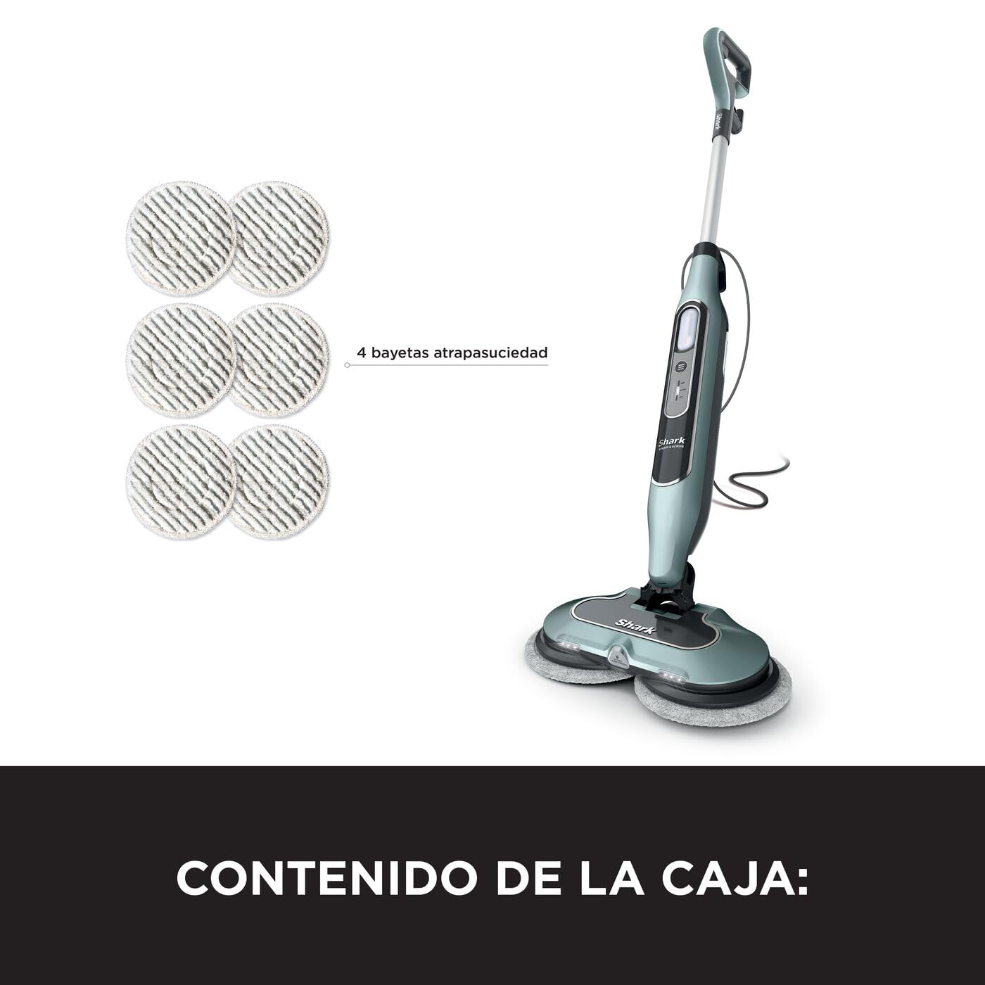 Shark Mopa de Vapor Automática con Tecnología Steam Blaster - 3 Niveles de Vapor para Eliminar Manchas y Suciedad Incrustada - Incluye 6 Bayetas Dirt Grip - Verde Salvia, S8201EUCP