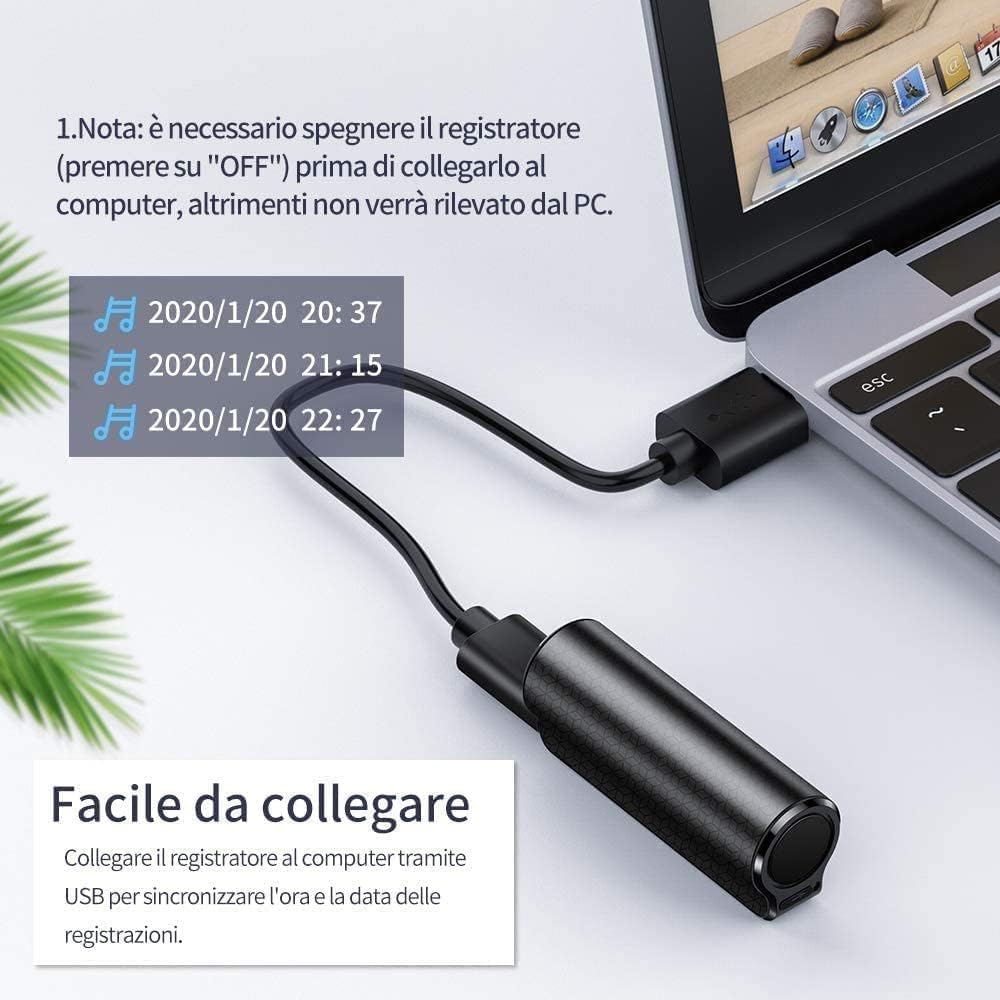 HYVO 64GB Registratore Vocale Magnetico Registratore Vocale con Attivazione Vocale, Registratore Impermeabile, Ricaricabile, un Pulsante per Registrare/Salvare