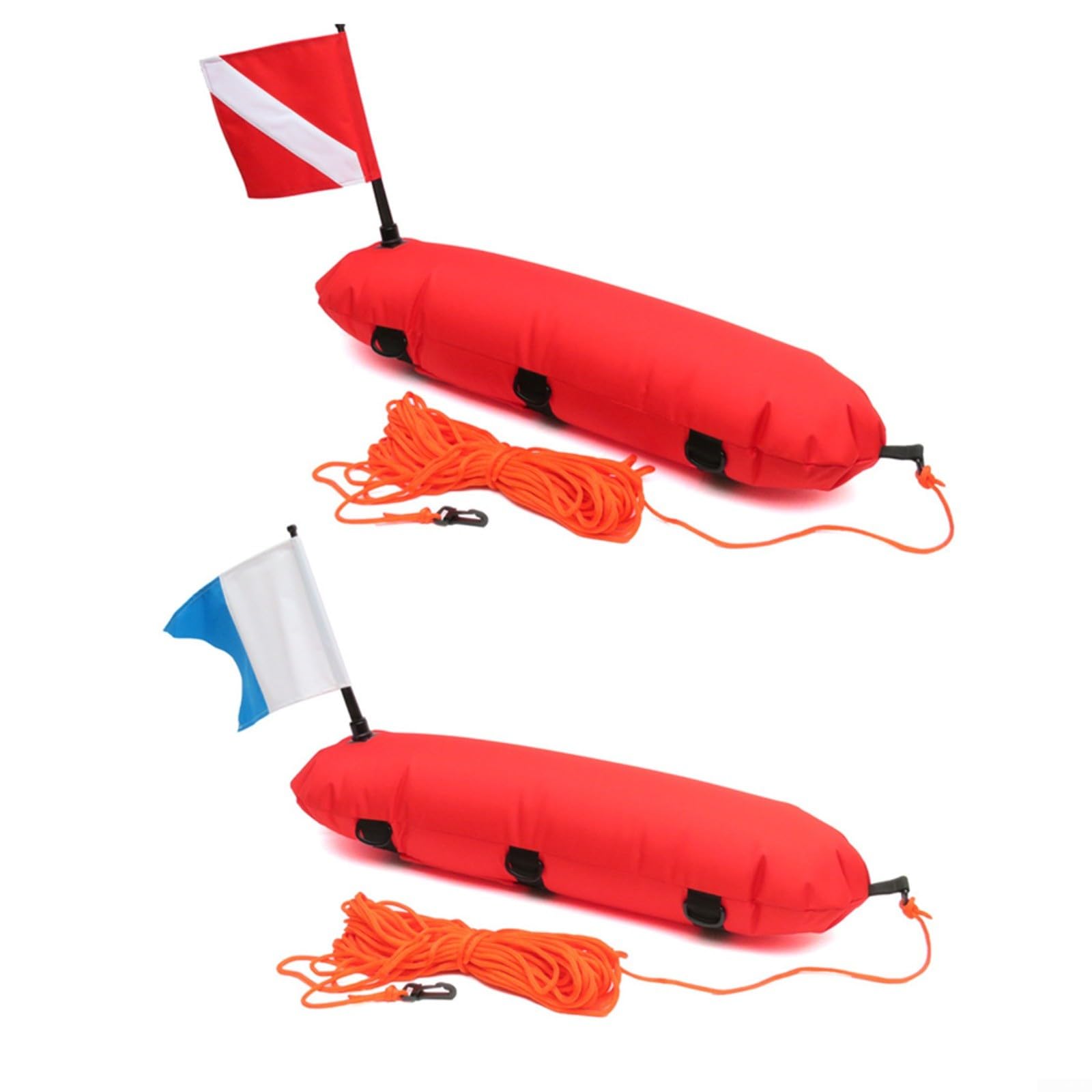Boya de buceo con bandera de señalización y cuerda de 25 m, cuerpo de flotabilidad 78 LBS para buceo, freediving, snorkel y pesca submarina, boya de alta visibilidad de nailon y PVC (rojo)