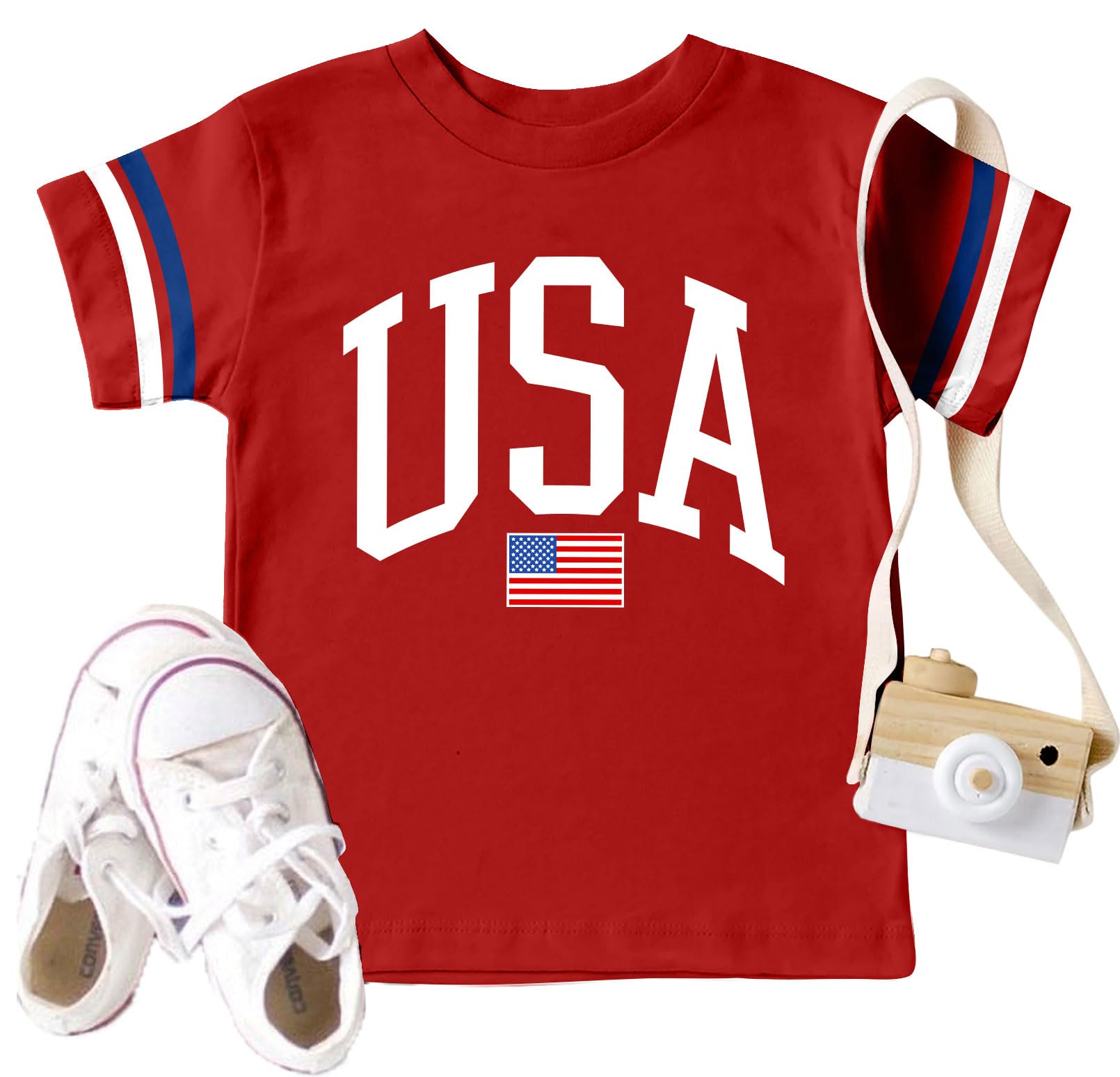 Ithalt Toddler Boys Girls American Flag Shirts 4th of July Tshirt Kids USA Patriotic Tee Independence Day Outfit(3-7y)