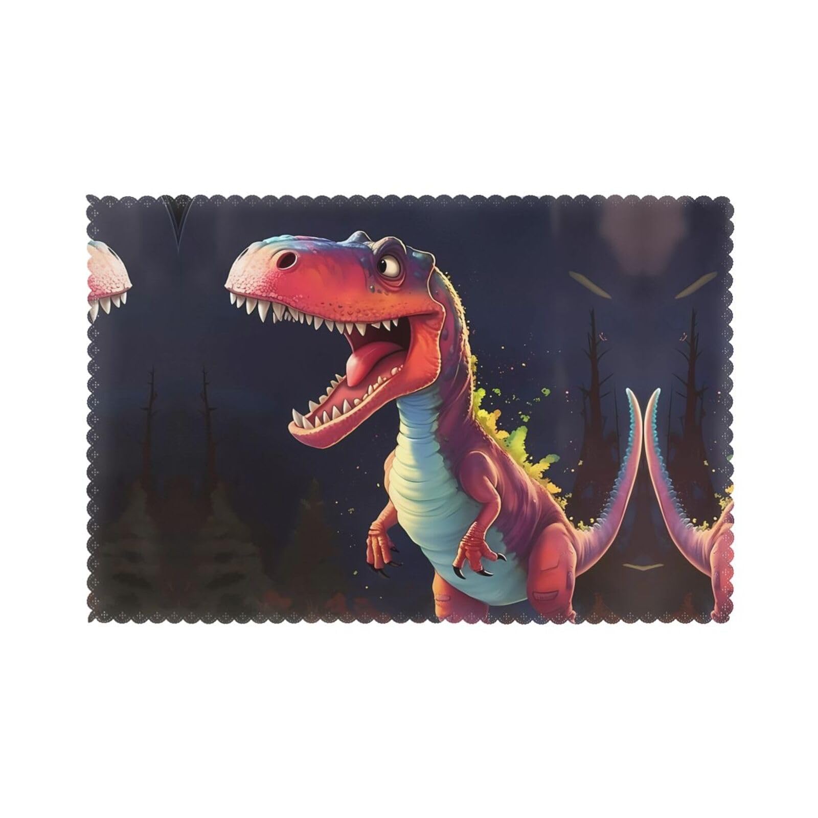 big-mouthed dinosaur Printed table mat set (6 pieces) - Aesthetic upgrade for family gatherings and hotel banquets