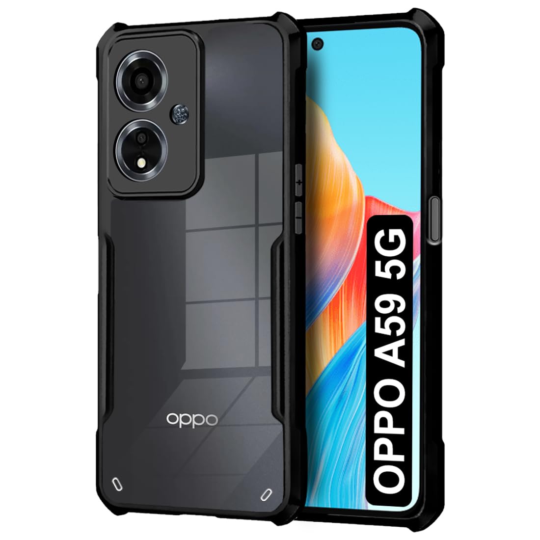 Fashionury Ultra-Hybrid Crystal Clear Back Cover Case for Oppo A59 5G | Total Camera Protection | Shockproof Design | Transparent Back (PC & TPU) Oppo A59 5G (Black Bumper) (B0CS35CN7C) Amazon Price History, Amazon Price Tracker