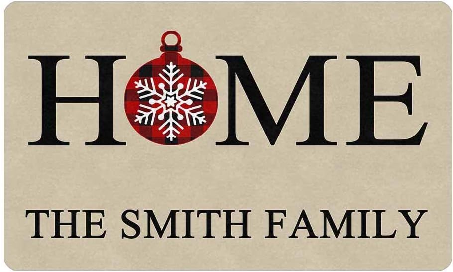 Personalized Home Coloured Lights Merry Christmas Doormat Custom Your Family Name 30" X 18" Indoor Outdoor Funny Welcome Entrance Door Mat Area Rug Decor