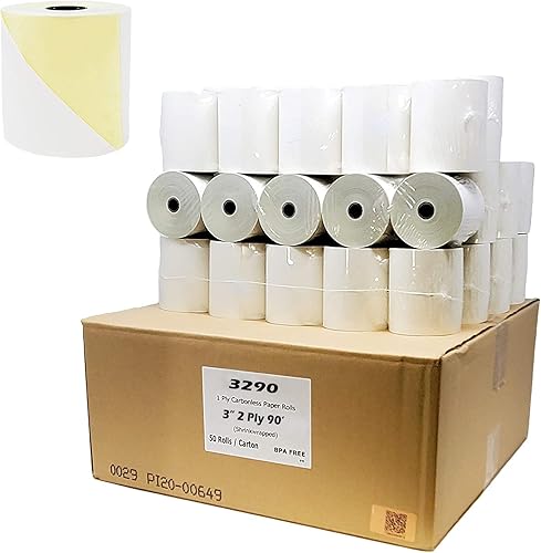 BuyRegisterrolls Tubo sólido (50 rollos) Papel para impresora de cocina Rollos autocopiativos de dos capas, 3 X 90 pies, BlancoCanario (50 rollos