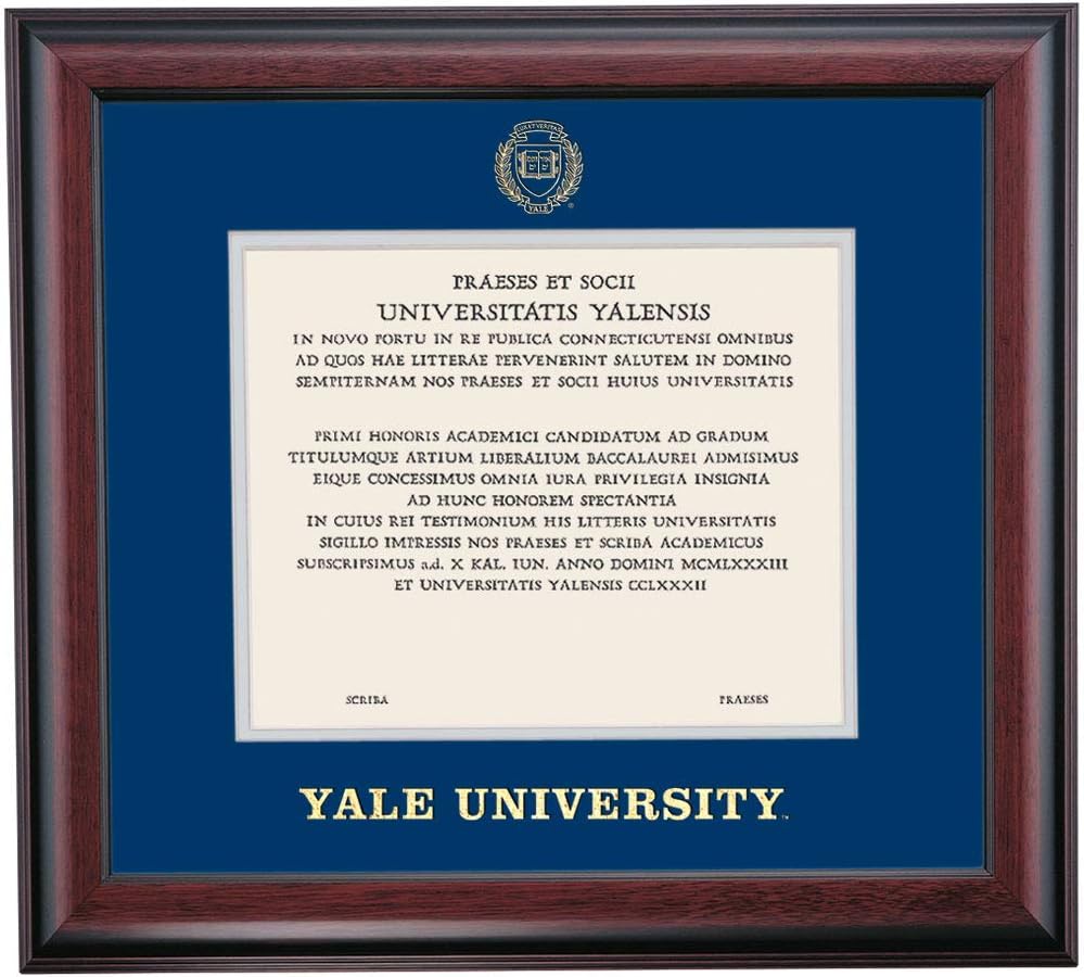 OCM DiplomaDisplay Traditional Frame for Yale University YU Bulldogs | 10-3/8" x 12-1/2" Diploma Certificates | Navy/Gray Mat | Home & Office | Graduation Gift
