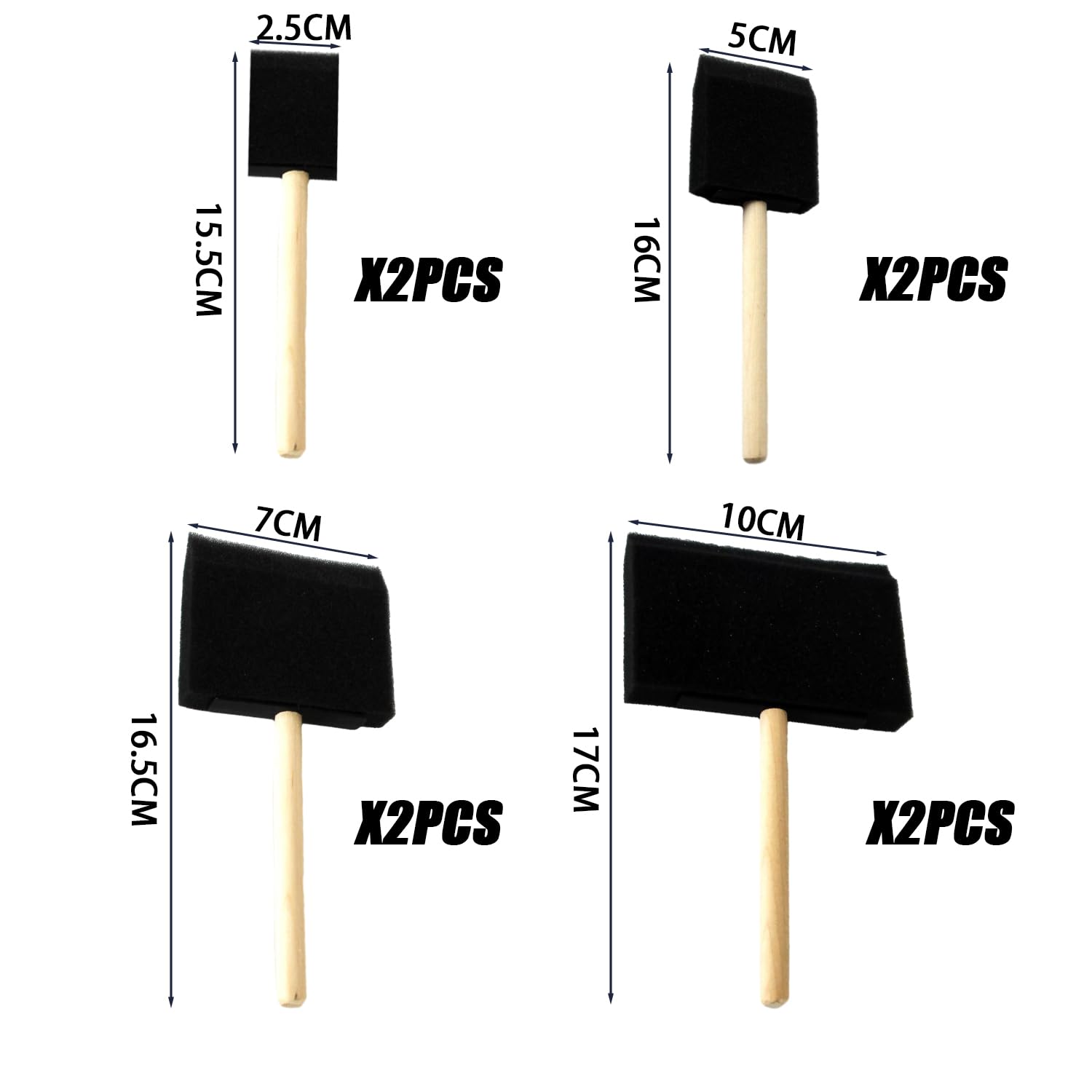 Set 8 Pennelli In Schiuma Per Pittura - 4 Misure Con Manico In Legno, Per Fai-da-te E Decorazioni - Foto 9